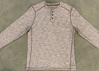 EXPRESS Masculino Grande Cinza Urze Henley Snaps Manga Longa Elástico Umidade Pavio - Imagem 1 de 4
