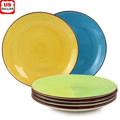 6 Piece Stoneware Dinner Plate Set Hand-painted Dishwasher Microwave Safe New - Image 1 of 4