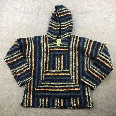 Iguana Jack Hoodie Men Small Blue Yellow Hooded Pullover Southwestern Surf Baja - Imagem 1 de 4