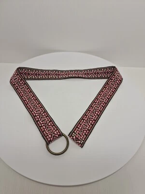 Винтажный тканевый вышитый ремень с металлической пряжкой размер 12 D71 - Изображение 1 из 4