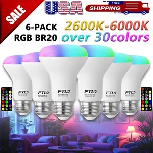 FTL 6-Pack BR20 LED Light Bulbs Color Changing R20 Dimmable Flood Light Bulbs 7w - Picture 1 of 7
