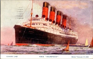 Steamship Postcard Cunard Line RMS Mauretania Printed in England Posted 1931 - Picture 1 of 2