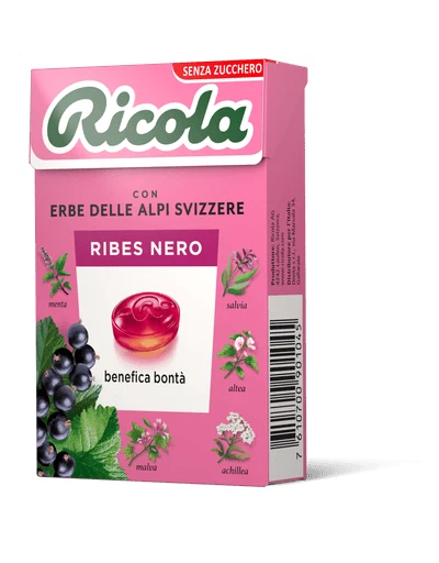 Ricola Ribes Nero Senza Zucchero 50 G 20 Pezzi senza glutine
