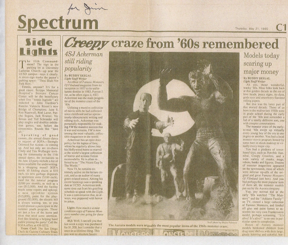 1990 SPECTRUM - Forrest J Ackerman interview and article on 1960s monster craze. - Image 1 of 4
