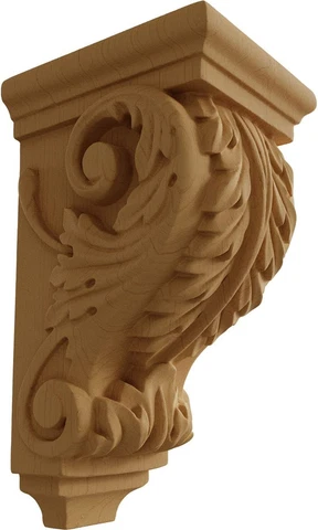 CORW03X04X07ACAL Small Acanthus Wood Corbels, 3 1/2"W X 4"D X 7"H, Alder Cover