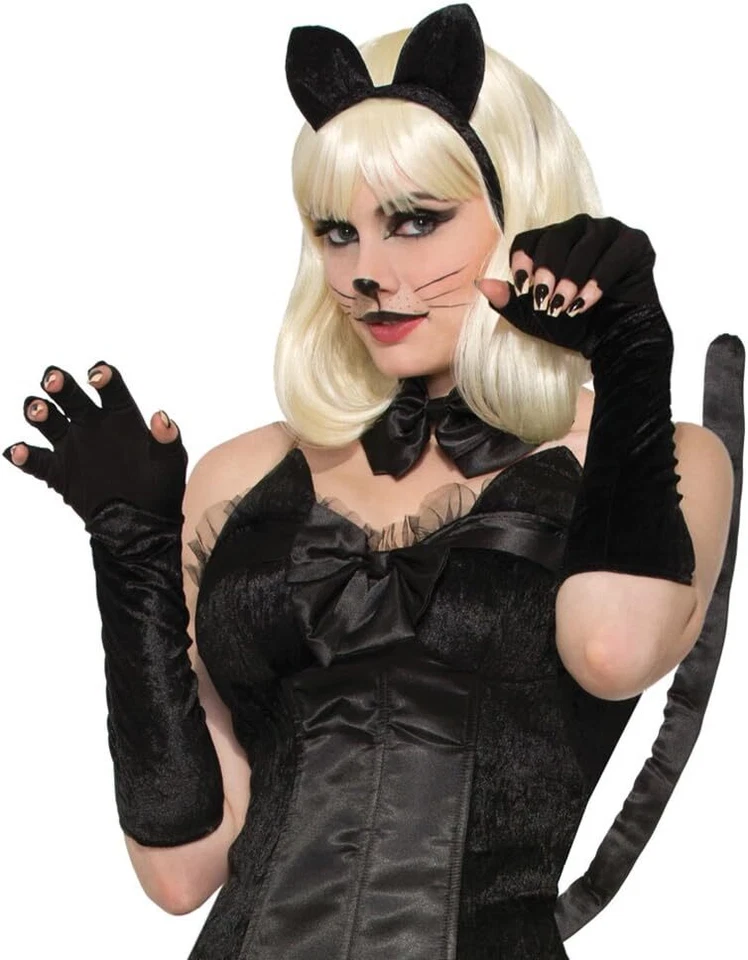 Gato Negro Guantes Largos Sin Dedos Vestido Elegante Halloween Adulto Disfraz Accesorio Foto 1 de 1