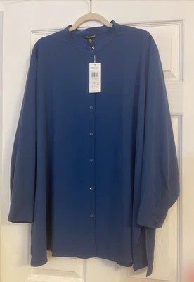 Camisa gola mandarim crepe Georgette seda atlântica Eileen Fisher nova com etiquetas US$ 278 1X - Imagem 1 de 4
