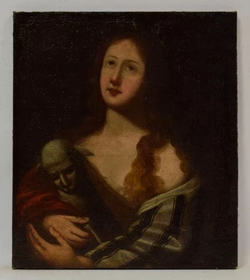 Cuadro antiguo siglo XVIII “St. Agnes”, óleo sobre lienzo doble, 24,0x 21,1 pulgadas Foto 1 de 4