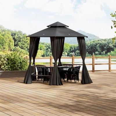 1.6m Dark Grey Hexagonal Gazebo Privacy Zipped Curtains Fences Outdoor Sun Shade - Image 1 of 4