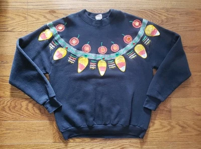 Sudadera Vintage Años 90 Halloween Cuello Redondo Pintada a Mano India Tinta Talla Grande  Foto 1 de 4