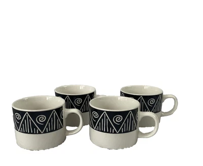 Juego de 4 tazas de café geométricas blanco y negro Majesticware Shadow gres Foto 1 de 4