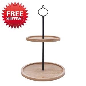 Wooden Cake Stand 2-Tier Decorative Tray Cupcake Stand Rustic Farmhouse Serving - Picture 1 of 12