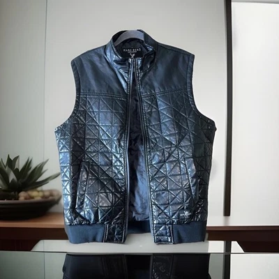 MARC ECKO Colete de Motociclista Moderno Masculino M Ajuste Relaxado Preto Acolchoado Couro Sintético - Imagem 1 de 4