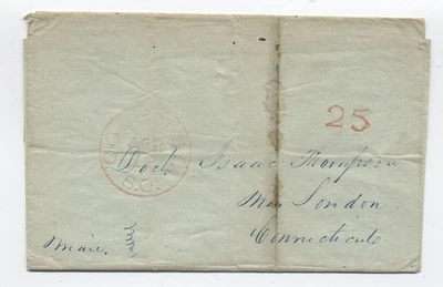 1841 Columbia sC red CDS stampless letter 25 rate hanstamp [K.191] - Image 1 of 3