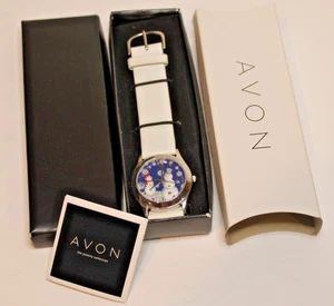 Avon Tis the Season Schneemann Uhr neue Batterie weißes Band - originalverpackt - funktioniert - Bild 1 von 7
