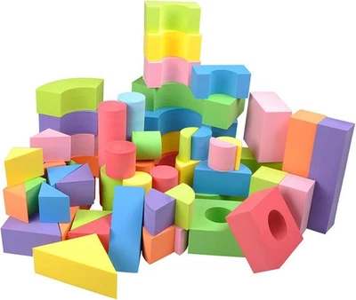 EQLEF 50 PCS Kids Non-Toxic Soft Lightweight EVA Foam Building Blocks -Assorted Color