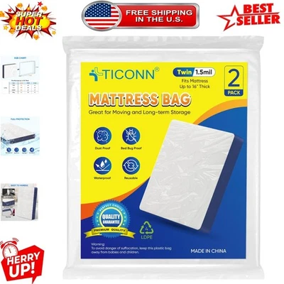 2 Heavy-Duty Twin Mattress Protector Bags - Waterproof for Safe Moving & Storage - Image 1 of 4
