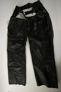 USA Bikers Dream Apparel XXXXL Black Leather Chaps (UP4/JSF6) 32" Motorcycle 4XL - Picture 1 of 14