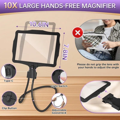 10X Magnifying Glass with Light Hands Free Large Magnifying Glass for Reading - Image 1 of 4