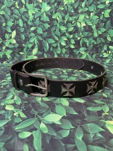 Black Full Leather Belt Maltese Cross USA Leather Size 36 - Picture 1 of 6