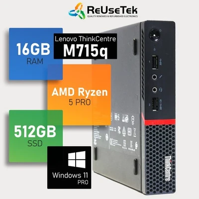 Lenovo ThinkCentre M715q Tiny AMD Ryzen 5 Pro 3.20GHz 16GB RAM 512GB SSD Win 11P - Image 1 of 4