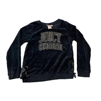 Moletom Juicy Couture Girl Top tamanho 6X veludo preto Y2K Bling logotipo pulôver - Imagem 1 de 4