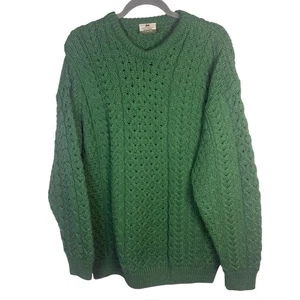 Suéter de pescador tejido con cable de lana verde Carraig Donn para hombre Irlanda talla grande - Imagen 1 de 7