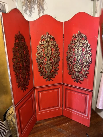 Vintage Italian Folding Dressing Screen Room Divider Hand painted Neoclassical Cover