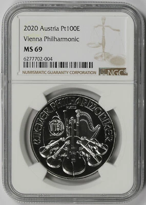 2020 Austria Vienna Philharmonic 1 oz Platinum 100 Euro Pt100E MS 69 NGC 11/0 - Image 1 of 4