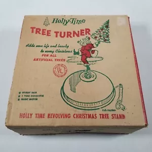 VINTAGE HOLLY TIME REVOLVING ALUMINUM CHRISTMAS TREE TURNER STAND WORKS B20 - Picture 1 of 16