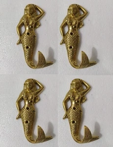 Brass Mermaid Wall Hooks coat Hook Bathroom Towel Door Hanger Lot of 4 Pcs a/u - Picture 1 of 7