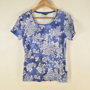 Karen Scott womens t shirt size S blue floral short sleeve round neck 110159 - Picture 1 of 9