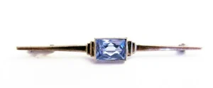 Antique VTG Art Deco 14K White Gold & Aquamarine Bar Pin Brooch 1.9 grams 2 1/8" - Picture 1 of 8