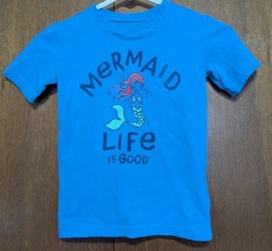 LIFE IS GOOD GIRLS XS  T-SHIRT SHORT SLEEVE MERMAID LIGHT PURPLE EUC - Picture 1 of 4