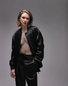 Topshop Tailored Satin bomber Jacket in Black - Picture 1 of 7