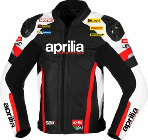 Aprilia Motocicleta Moto Hombres Cuero Chaqueta Carreras CE Armadura Protector - Foto 1 di 4