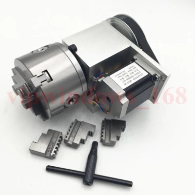 4th Rotary Axis Hollow Shaft  3Jaw 100mm Chuck 6:1 Rotational Axis fr CNC Router - Image 1 of 4