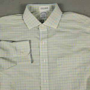 Brooks Brothers camicia uomo taglia 16 blu giallo abito a quadri con bottoni manica lunga - Foto 1 di 6