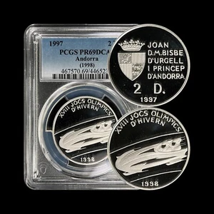 ANDORRA. 1997, 2 Diners, Silver - PCGS PR69 - Top Pop 🥇 Olympics, Bobsleigh - Picture 1 of 7
