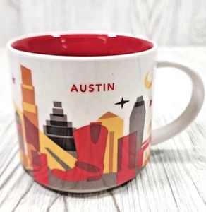 Starbucks Coffee Mug/Cup  Austin  Texas "You Are Here" Red White Yellow - Picture 1 of 7