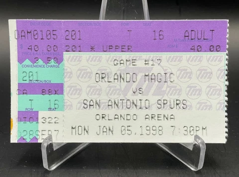 1/5/1998 NBA Ticket Stub Spurs @ Magic Tim Duncan Rookie Season 20 pts 11 reb Cover