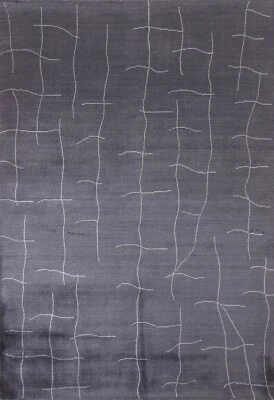 Silk Charcoal Abstract Gabbeh Oriental 6'x8' Area Rug Hand-knotted Modern Carpet - Image 1 of 4