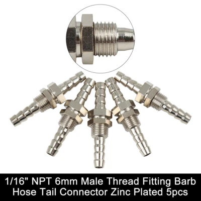 Conector de cola de manguera de púa de montaje de rosca macho de 6 mm NPT de 1/16"" chapado en zinc 5 piezas Foto 1 de 4