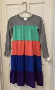 Hanna Andersson 150cm Long Sleeve Tiered Twirl Play Dress Gray Green Purple Blue - Picture 1 of 9