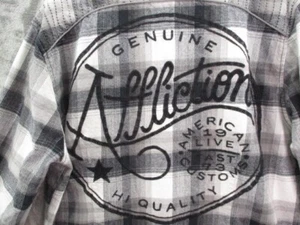 Affliction Hemd Herren XL schwarz grau kariert Premium bestickt Langarm Tasche - Bild 1 von 16