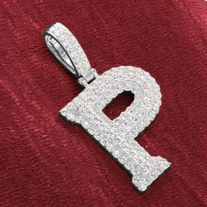 3 Ct Round Simulated Diamond P Initial Letter Pendant 925 Silver Without Chain - Picture 1 of 7