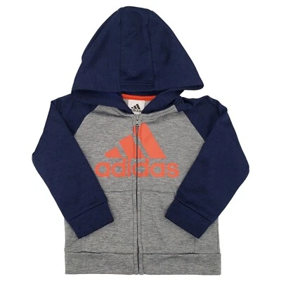 Adidas Boys Athletic Full Zip Hoodie Jacket Gray & Blue with Orange Logo Size 2T - Image 1 of 4