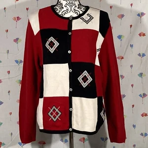 Alfred Dunner - Women's Sweater Colorblock Size Large - Red Black White - Picture 1 of 8