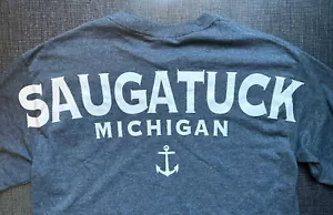 Saugatuck T-Shirt Erwachsene M Langarm grau doppelseitig Spell Out Lake Michigan - Bild 1 von 9