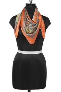 Sushila Vintage orange Damen Halstuch Mischung Satin Seide bedruckt Stola 38x 37 - Bild 1 von 7